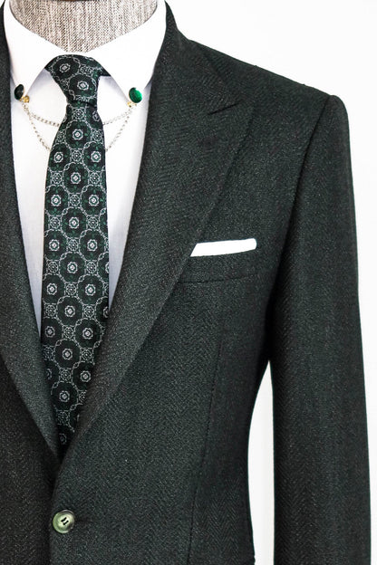 KOALA SYDNEY  Slim Fit Patterned Dark Green Men Blazer -