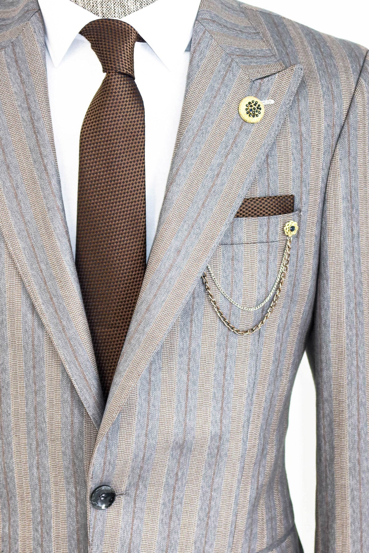 KOALA SYDNEY  Striped Slim Fit Men Grey Blazer -