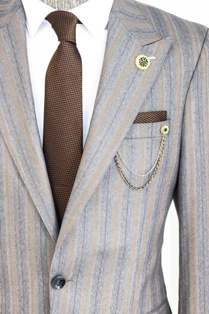 KOALA SYDNEY  Striped Slim Fit Men Grey Blazer -