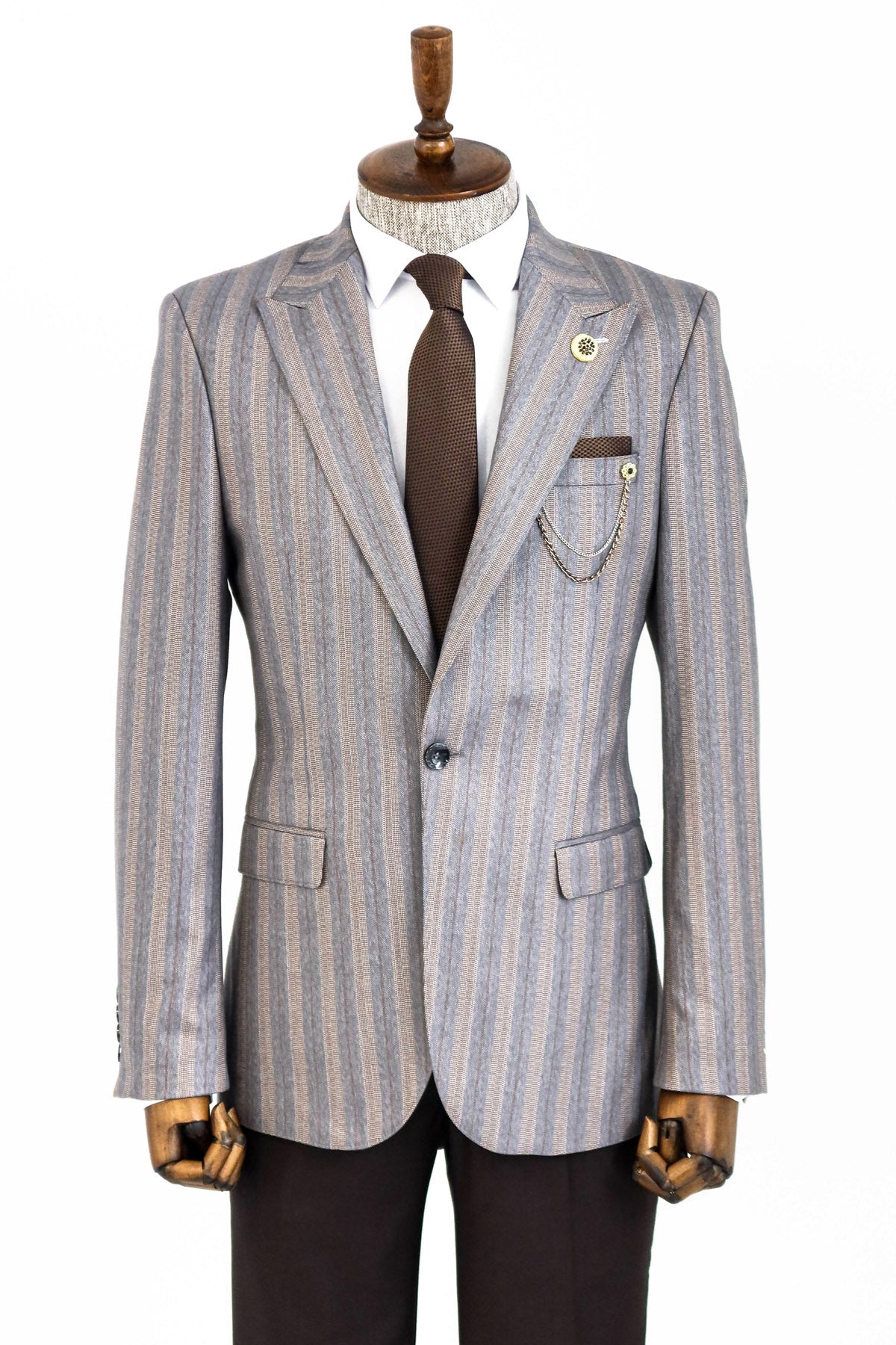 KOALA SYDNEY  Striped Slim Fit Men Grey Blazer -