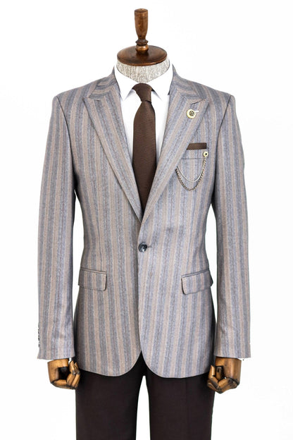 KOALA SYDNEY  Striped Slim Fit Men Grey Blazer -
