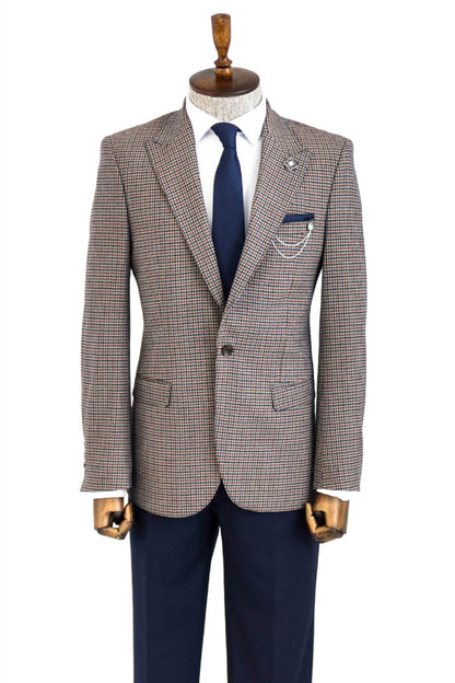 KOALA SYDNEY  Gingham Slim Fit Brown Men Blazer -
