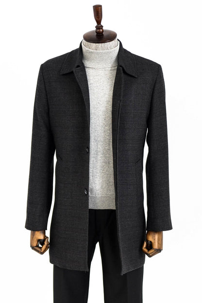 Black Hidden Button Peak Lapel Coat