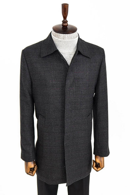 Black Hidden Button Peak Lapel Coat