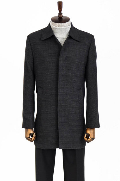 Black Hidden Button Peak Lapel Coat