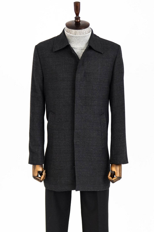 Black Hidden Button Peak Lapel Coat