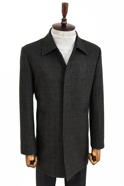 Black Hidden Button Peak Lapel Coat