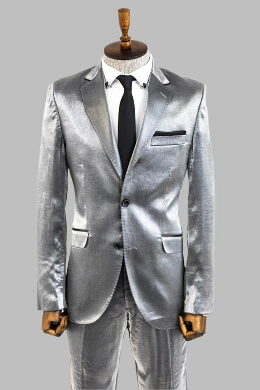KOALA SYDNEY  Two Buttons Two Piece Slim Fit Satin Grey Men Suit