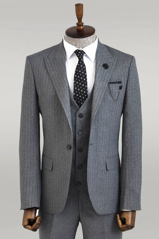 KOALA SYDNEY  Striped Vested Grey Men's Suit -