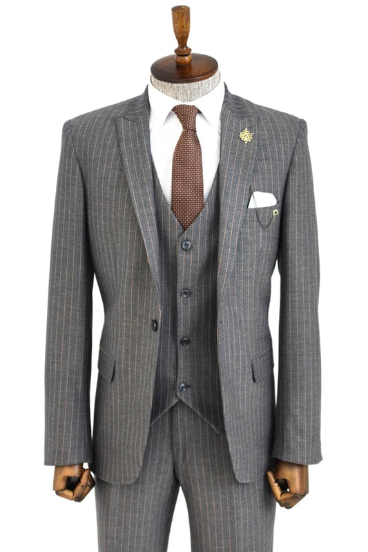KOALA SYDNEY  Striped Slim Fit Antracite Men Suit and Shirt Combination