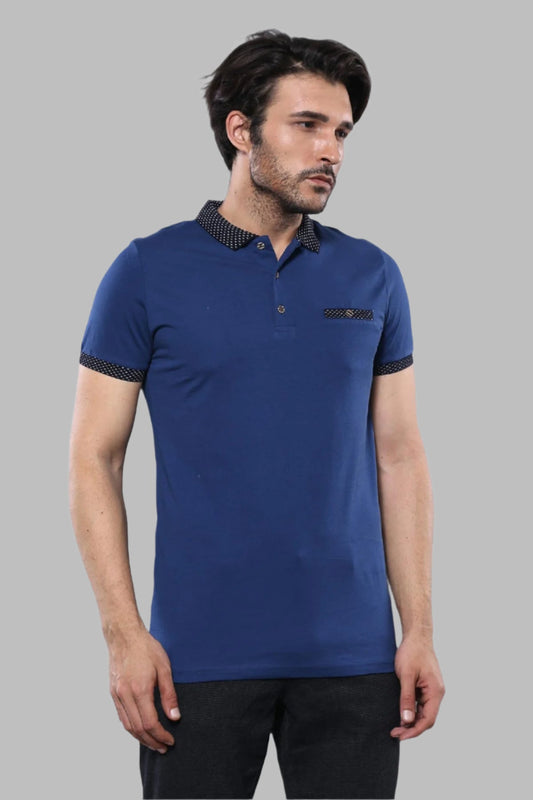 Men's Blue Polo T-Shirt Navy Detailed