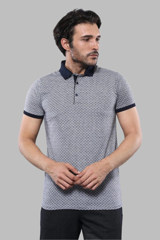 Patterned Grey Men's Polo T-Shirt