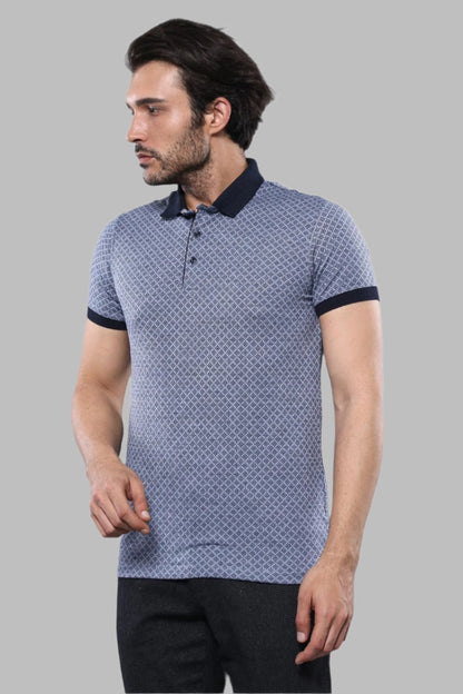 Blue Patterned Polo Men T-Shirt