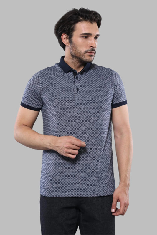 Navy Blue Polo Printed Men T-Shirt