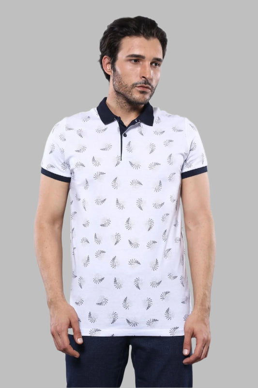 White Printed Polo Men's T-Shirt