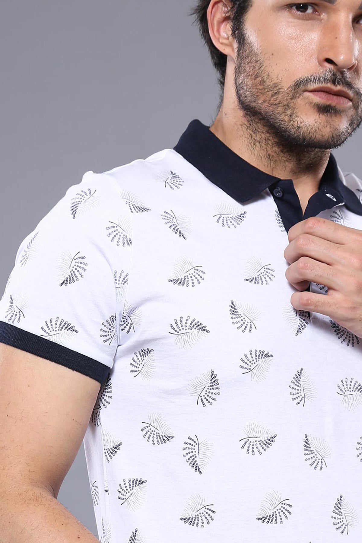White Printed Polo Men's T-Shirt