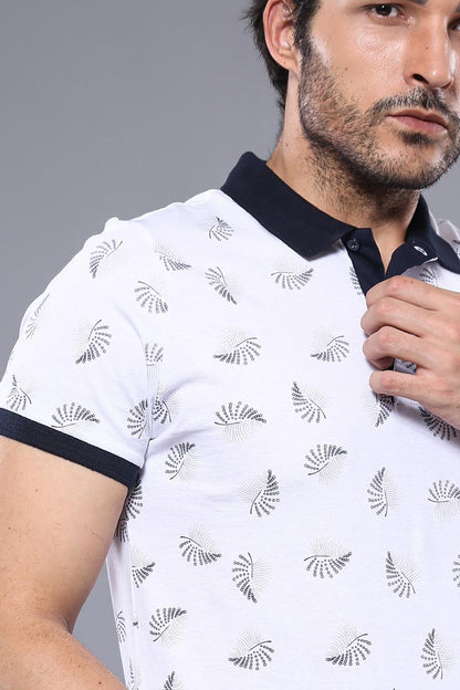 White Printed Polo Men's T-Shirt