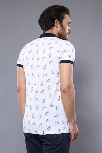 White Printed Polo Men's T-Shirt