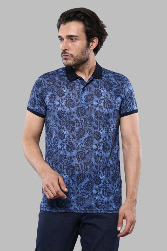 Patterned Blue Polo T-Shirt