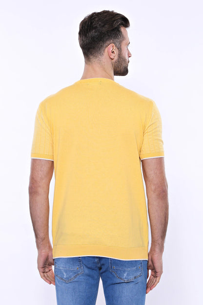 Circle Neck Patterned Yellow Knitted T-Shirt