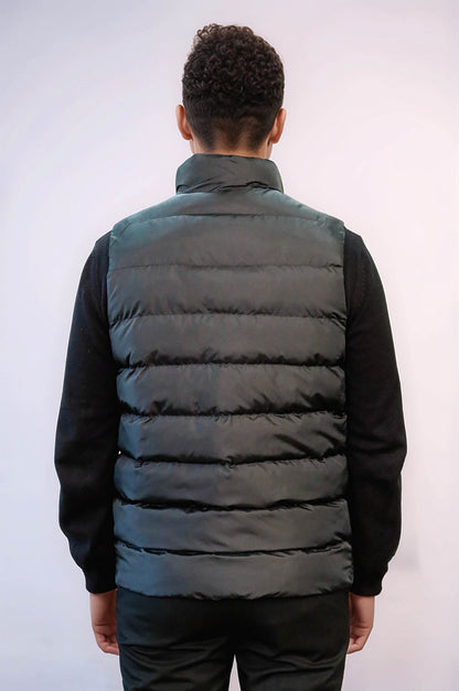 Zippered Pockets Quilted Black Men Winter Down Vest - Wessi
