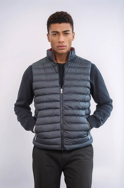 Reversible Quilted Standing Collar Black Men Down Vest - Wessi