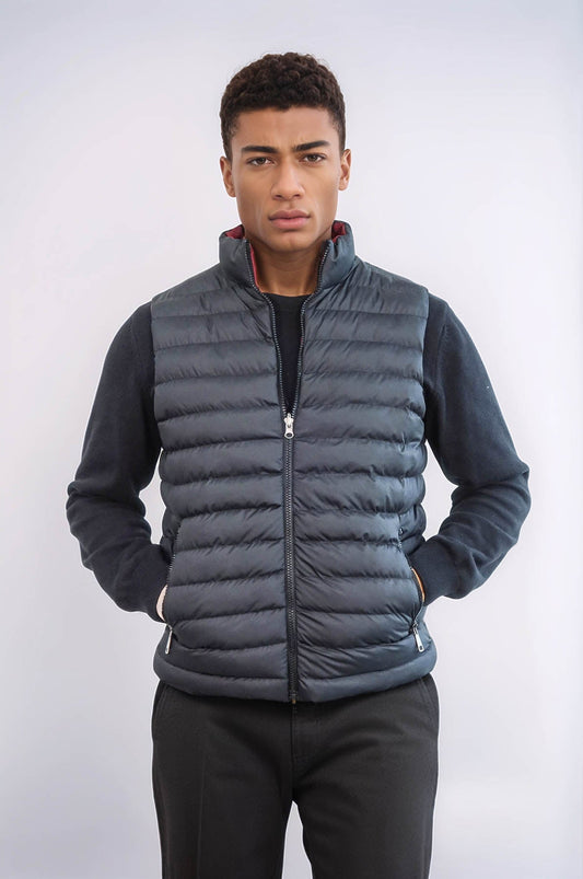 Reversible Quilted Standing Collar Black Men Down Vest - Wessi