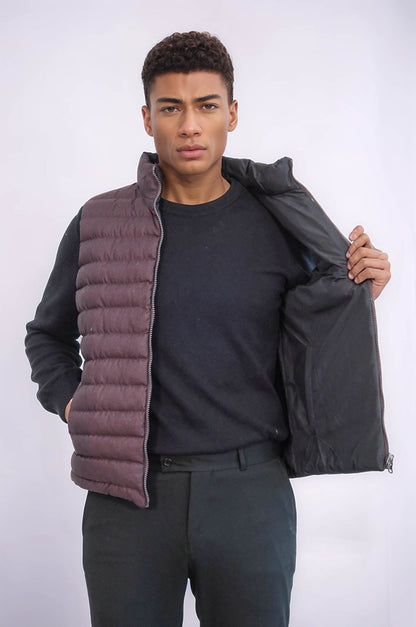 Reversible Puffer Brown Men Down Vest - Wessi