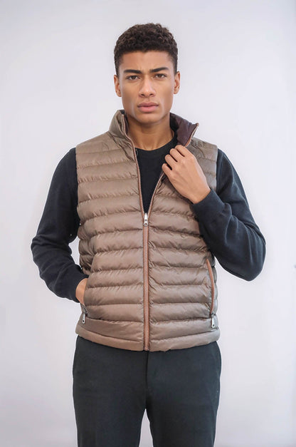 Reversible Puffer Brown Men Down Vest - Wessi