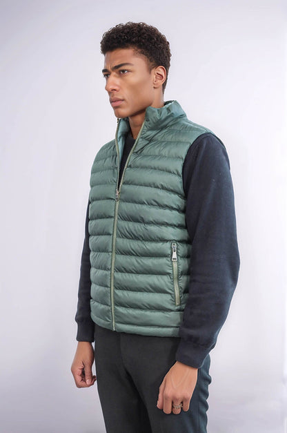 Reversible Puffer Oil Green Men Down Vest - Wessi