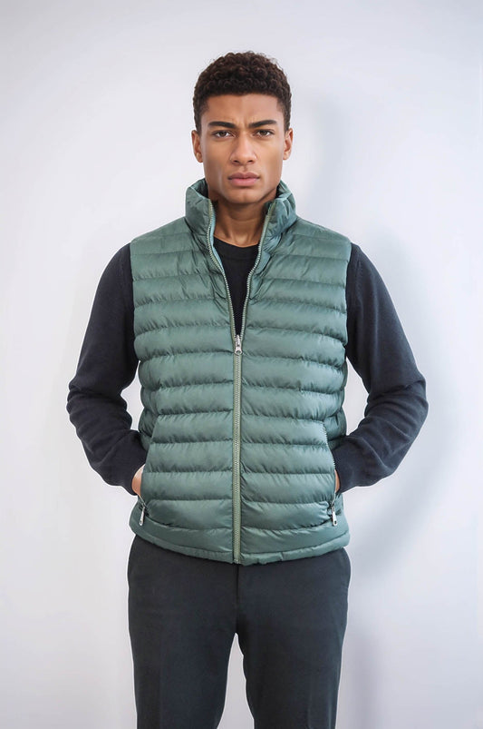 Reversible Puffer Oil Green Men Down Vest - Wessi