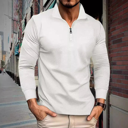 Men's Textured Jacquard Half-Sleeve Zip Shirt