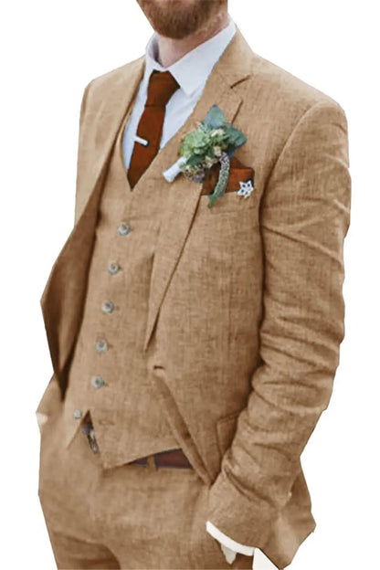 3-Piece Retro Linen Suit Set
