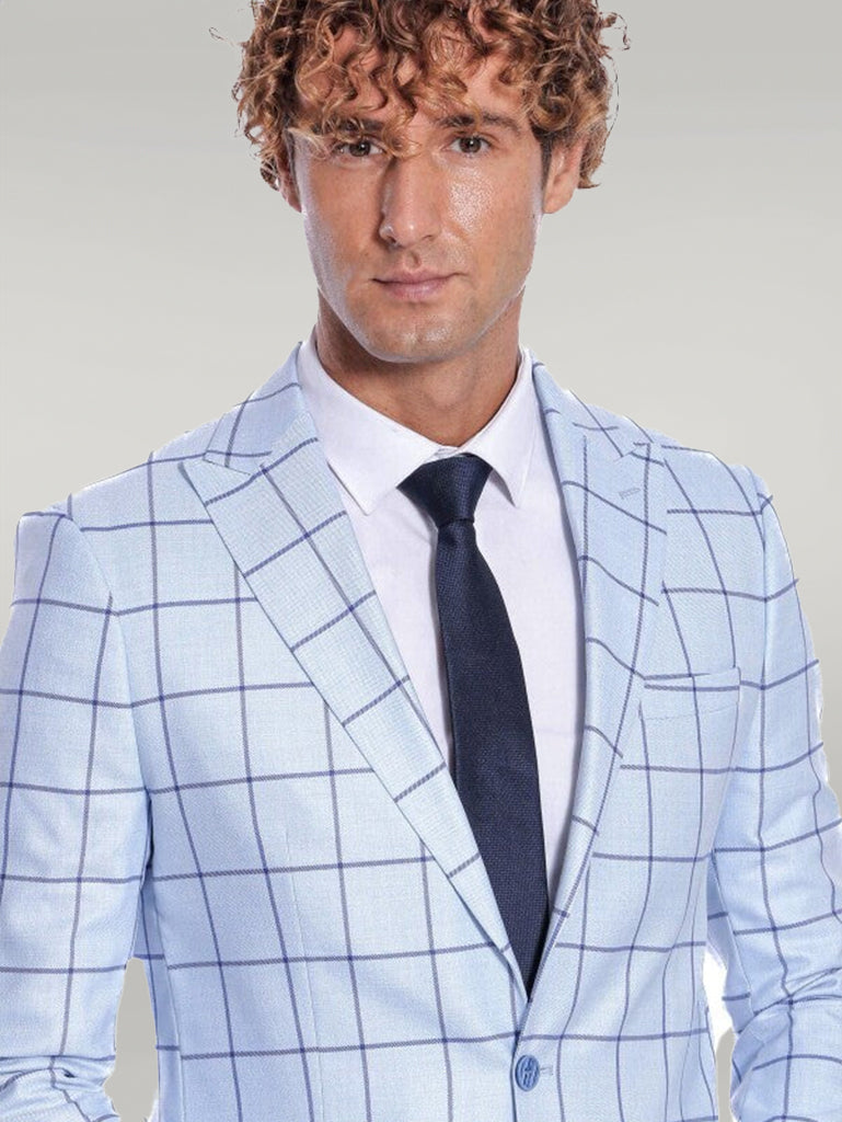 KOALA SYDNEY Plaid Slim Fit Light Blue Men Blazer