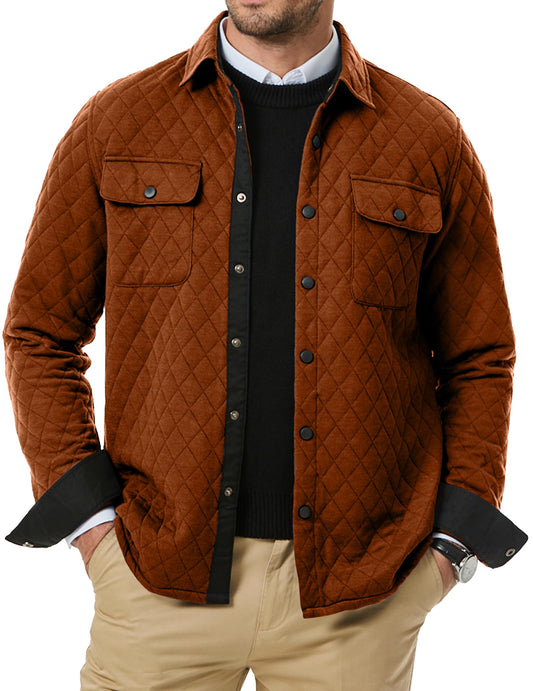 JMIERR Quilted Jacket for Men Fashion Long Sleeve Button Up Shackets Shirts with Flap Pockets US 40(M) A Gold