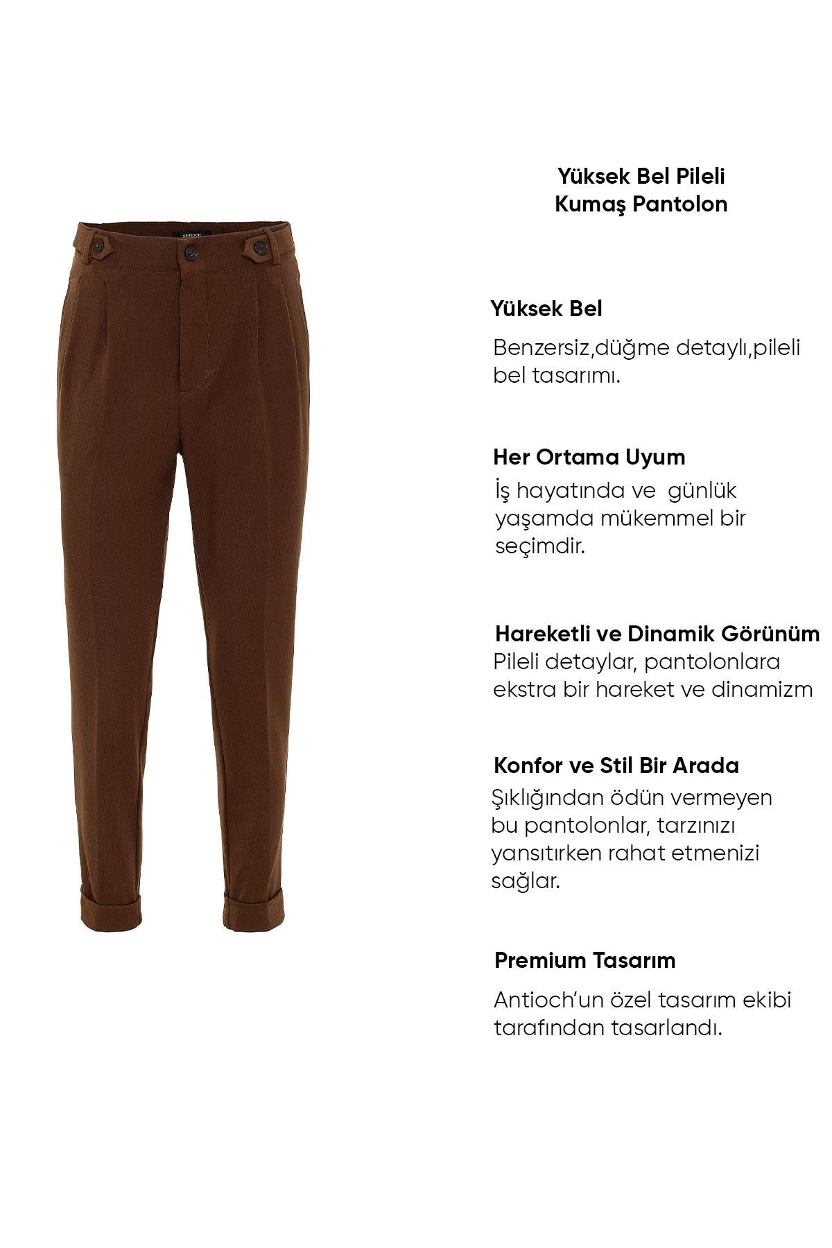 Men's Light Brown High Waist (Boyfriend) Pleated Fabric Trousers