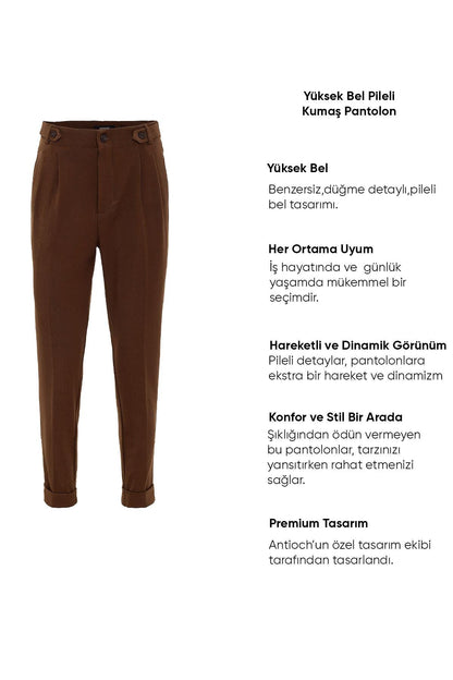 Men's Light Brown High Waist (Boyfriend) Pleated Fabric Trousers