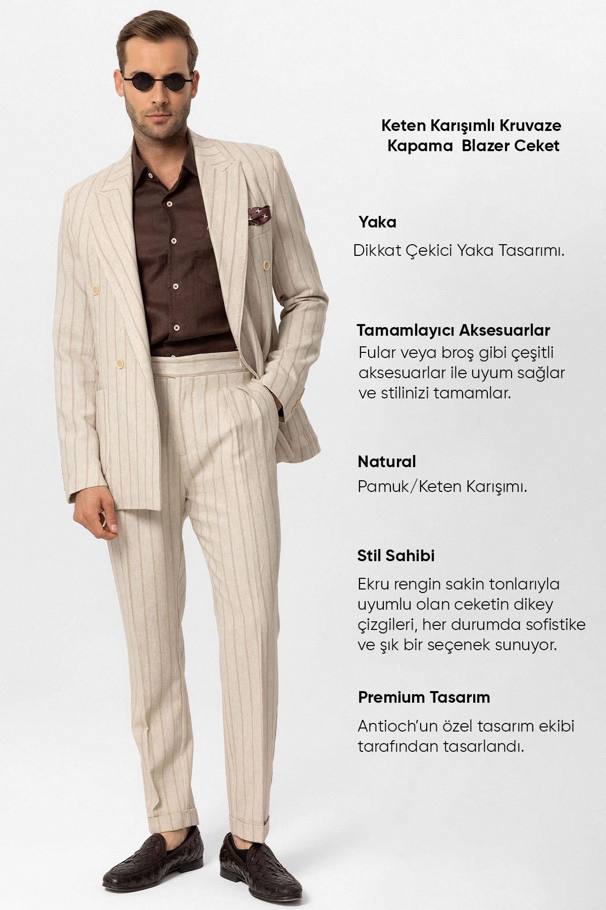 KOALA SYDNEY Men's Ecru-Mink Vizon Linen Blend Double-Breasted Jacket