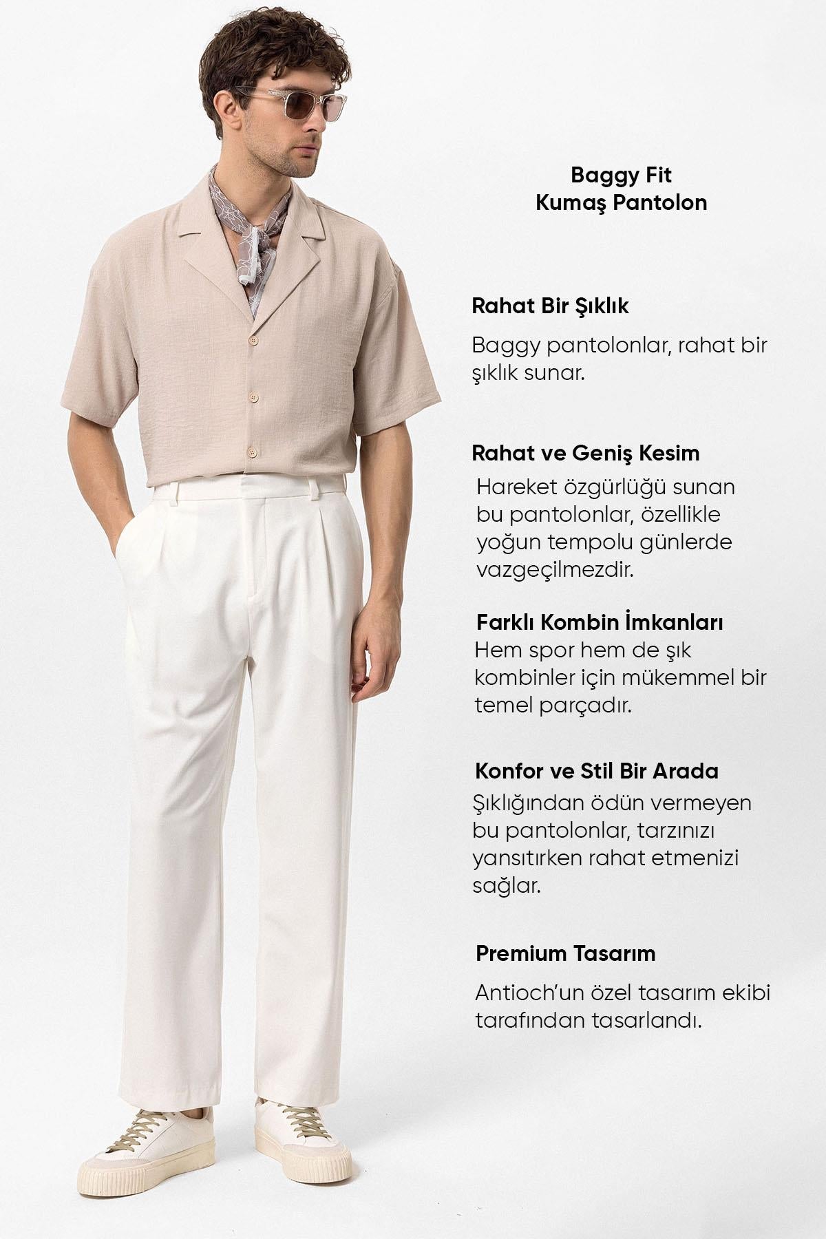 Men's Ecru High-Waisted Baggy Pants