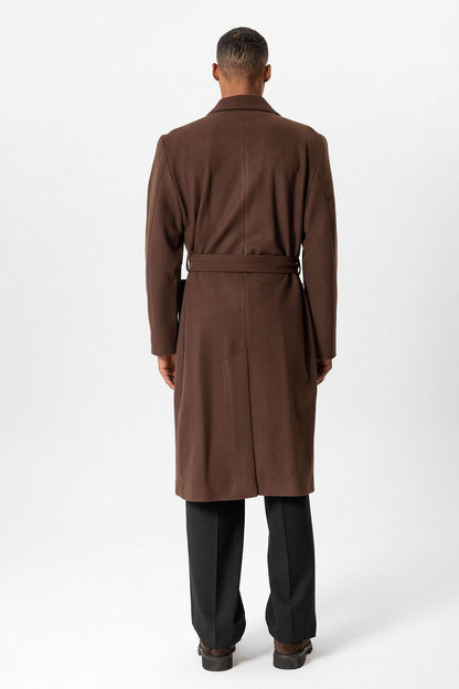 Brown Belted Bag Pocketed Men's Coat