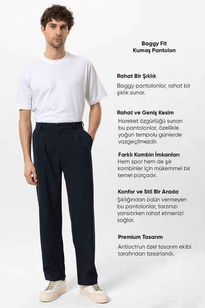 Men's Navy Blue High-Waisted Baggy Pants