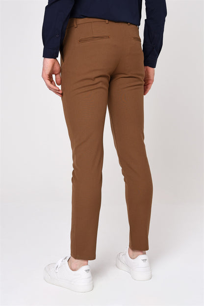 Men's Light Brown Slim Fit Straight Accessory Fabric Trousers