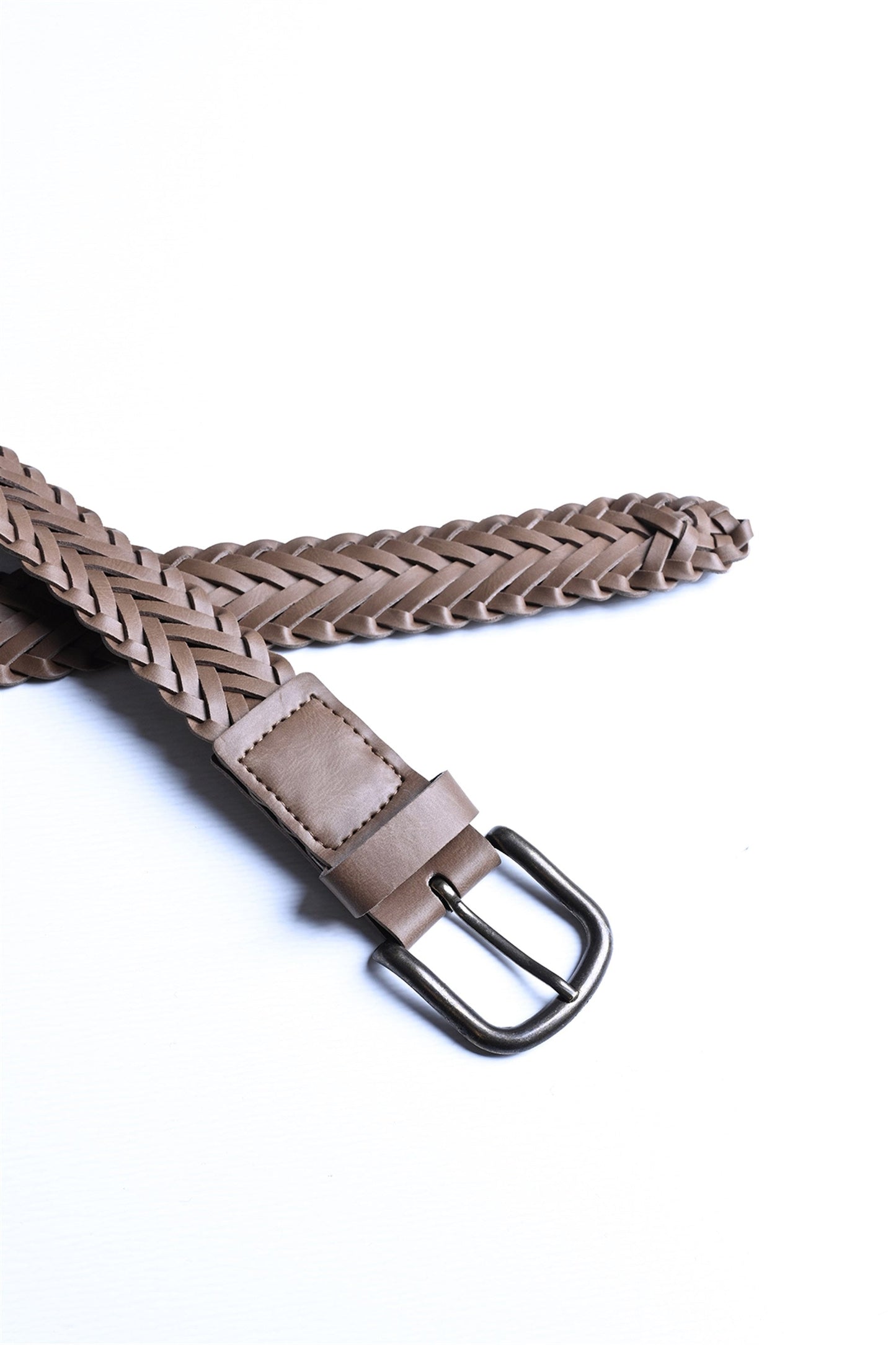 Men's Light Brown Faux Leather Knitted Belt