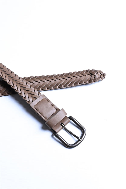 Men's Light Brown Faux Leather Knitted Belt