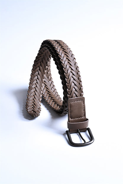 Men's Light Brown Faux Leather Knitted Belt