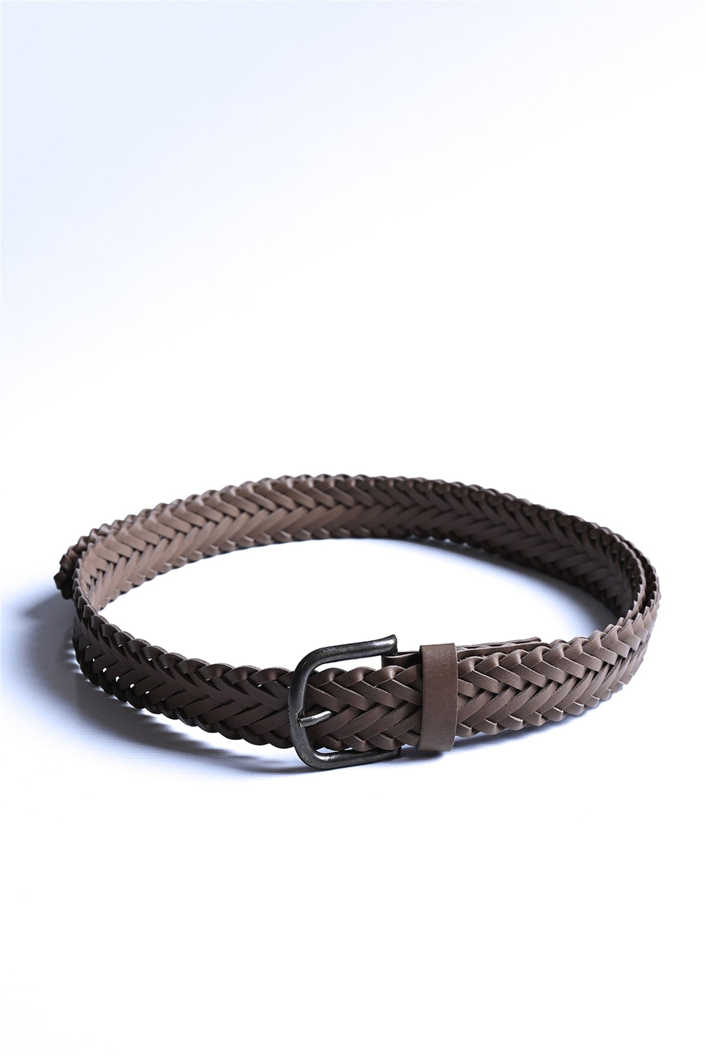 Men's Light Brown Faux Leather Knitted Belt