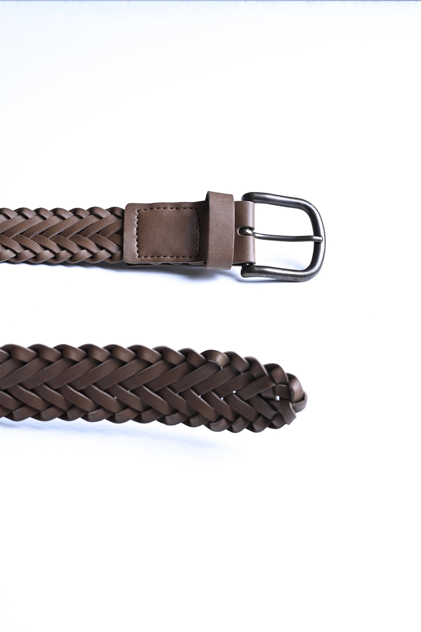 Men's Light Brown Faux Leather Knitted Belt