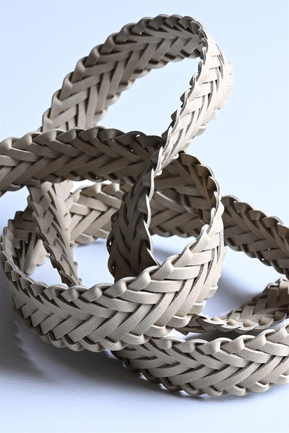 Men's Beige Faux Leather Knitted Belt