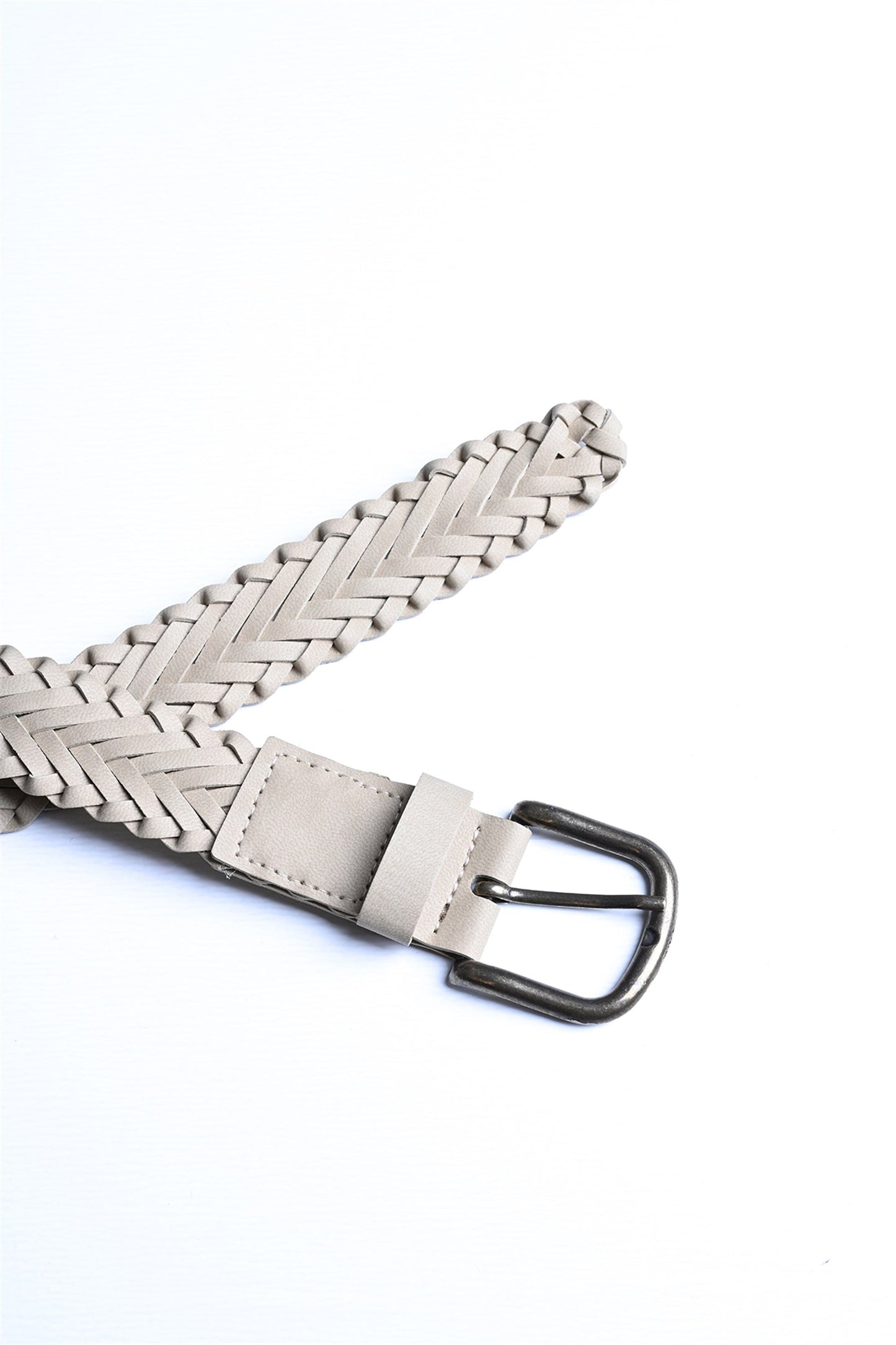 Men's Beige Faux Leather Knitted Belt