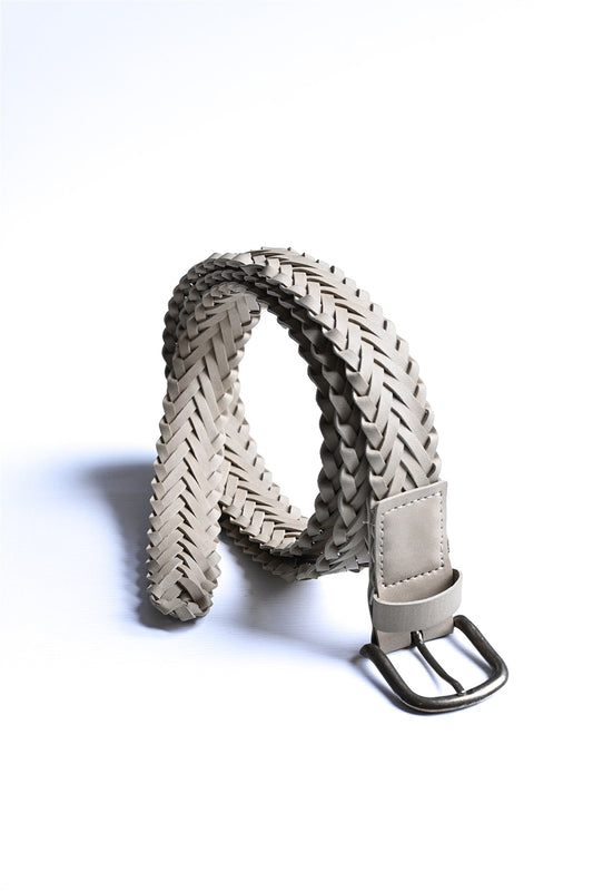 Men's Beige Faux Leather Knitted Belt